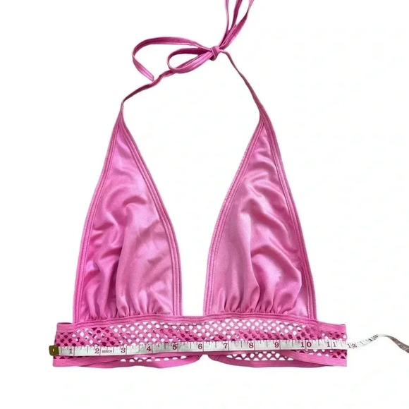 Iheartrave Pink Festival Crop Halter Top, Small Adjustable Rave Y2K Mesh - Picture 8 of 10